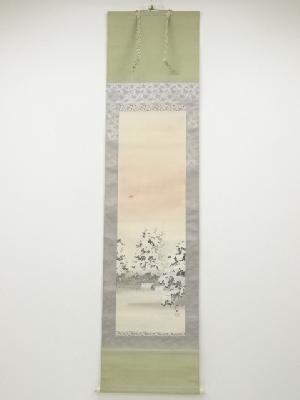 加藤国堂筆　社頭雪　肉筆絹本掛軸（共箱）